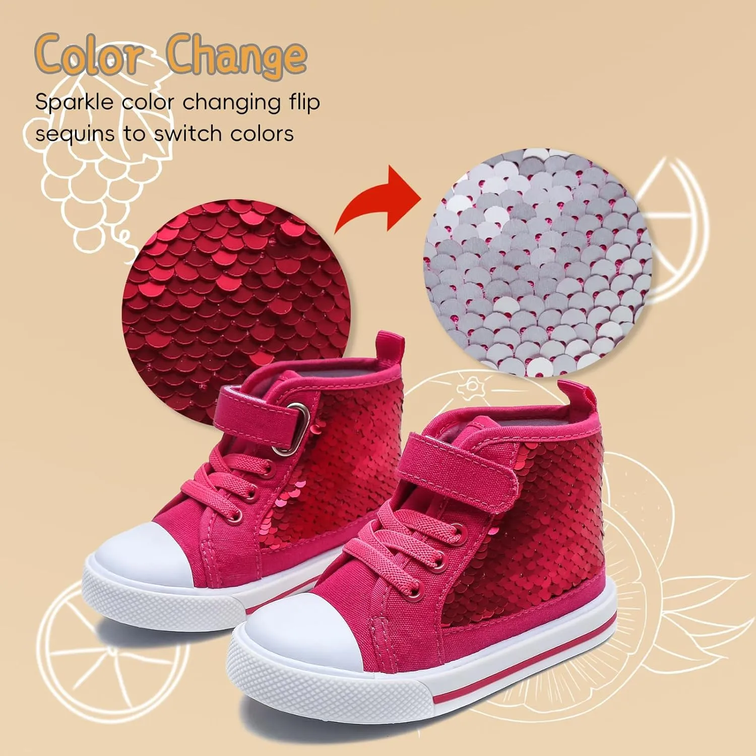 YIBLBOX Kids Sneakers for Boys and Girls Toddler Canvas High Top Walking Causal Shoes with Sparkle Color Change Flipping Sequins for Walking